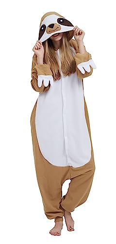 SimZoo Unisex Pyjamas Onesies Tiere Kostüm Cosplay Erwachsene Karneval Nachtwäsche Halloween Schlafanzug Fasching Einteiler,Faultier von SimZoo