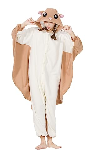 SimZoo Unisex Pyjamas Onesies Tiere Kostüm Cosplay Erwachsene Karneval Nachtwäsche Halloween Schlafanzug Fasching Einteiler,Fliegende Eichhörnchen von SimZoo