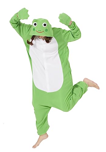 SimZoo Unisex Pyjamas Onesies Tiere Kostüm Cosplay Erwachsene Karneval Nachtwäsche Halloween Schlafanzug Fasching Einteiler,Frosch von SimZoo