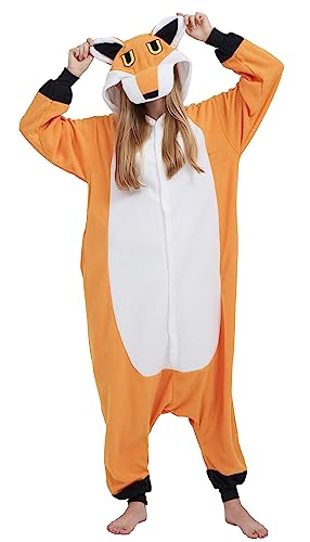 SimZoo Unisex Pyjamas Onesies Tiere Kostüm Cosplay Erwachsene Karneval Nachtwäsche Halloween Schlafanzug Fasching Einteiler,Fuchs von SimZoo