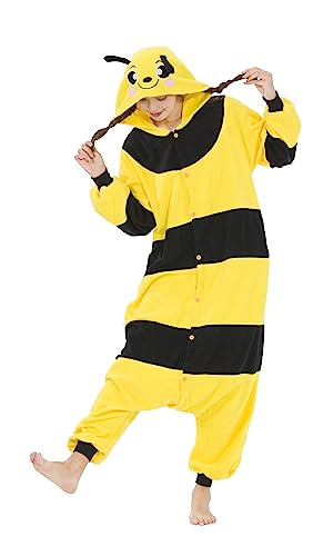 SimZoo Unisex Pyjamas Onesies Tiere Kostüm Cosplay Erwachsene Karneval Nachtwäsche Halloween Schlafanzug Fasching Einteiler,Gelbe Bienen von SimZoo