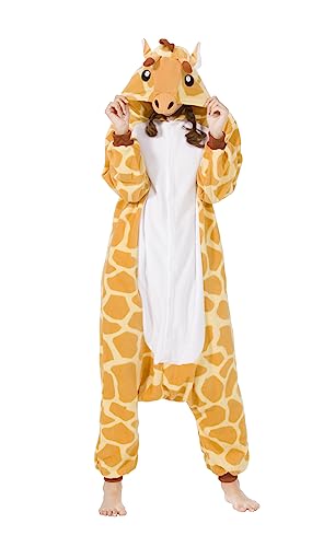 SimZoo Unisex Pyjamas Onesies Tiere Kostüm Cosplay Erwachsene Karneval Nachtwäsche Halloween Schlafanzug Fasching Einteiler,Giraffe von SimZoo