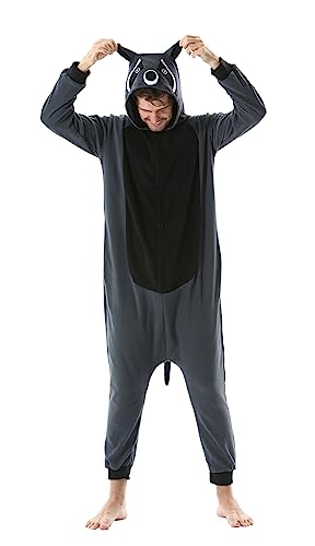 SimZoo Unisex Pyjamas Onesies Tiere Kostüm Cosplay Erwachsene Karneval Nachtwäsche Halloween Schlafanzug Fasching Einteiler,Grauer Waschbär von SimZoo