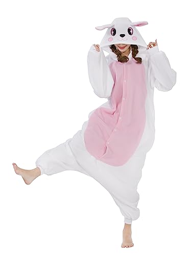 SimZoo Unisex Pyjamas Onesies Tiere Kostüm Cosplay Erwachsene Karneval Nachtwäsche Halloween Schlafanzug Fasching Einteiler,Kaninchen von SimZoo