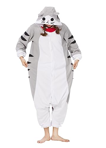 SimZoo Unisex Pyjamas Onesies Tiere Kostüm Cosplay Erwachsene Karneval Nachtwäsche Halloween Schlafanzug Fasching Einteiler,Katze von SimZoo