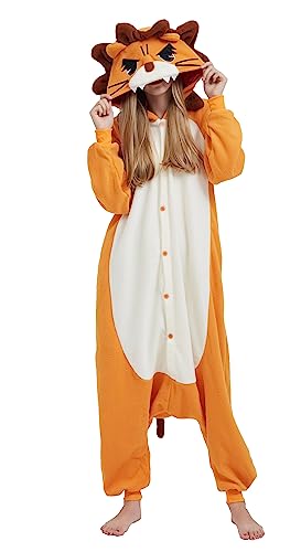 SimZoo Unisex Pyjamas Onesies Tiere Kostüm Cosplay Erwachsene Karneval Nachtwäsche Halloween Schlafanzug Fasching Einteiler,Löwe von SimZoo