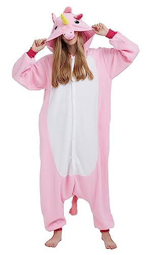 SimZoo Unisex Pyjamas Onesies Tiere Kostüm Cosplay Erwachsene Karneval Nachtwäsche Halloween Schlafanzug Fasching Einteiler,Rosa Einhorn von SimZoo