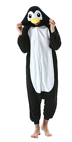 SimZoo Unisex Pyjamas Onesies Tiere Kostüm Cosplay Erwachsene Karneval Nachtwäsche Halloween Schlafanzug Fasching Einteiler,Schwarzer Pinguin von SimZoo