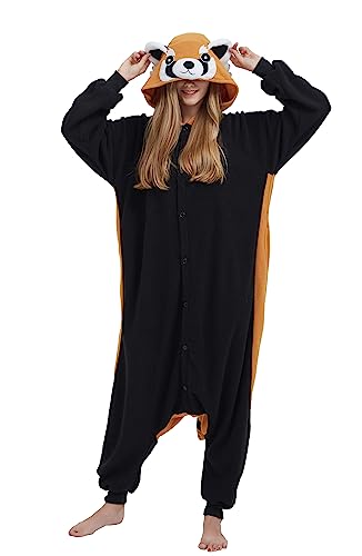 SimZoo Unisex Pyjamas Onesies Tiere Kostüm Cosplay Erwachsene Karneval Nachtwäsche Halloween Schlafanzug Fasching Einteiler,Waschbär von SimZoo