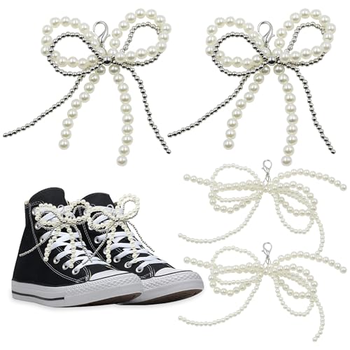 2 Paar Schnalle DIY Schnürsenkel Charms für Sneaker, Kleid Schuhzubehör für Frauen, elegante Bling Perle Schleife Schuh Charms, 4.3x 3.9 in/3.9x3.1in, Kunstperlen, Kein Edelstein 2 Paar Schnalle DIY Schnürsenkel Charms für Sneaker, Kleid Schuhzubehör für Frauen, elegante Bling Perle Schleife Schuh Charms, 4.3x 3.9 in/3.9x3.1in, Kunstperlen, Kein Edelstein von Simaixing