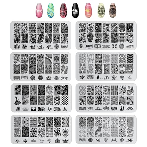 Nagelstempelplatte, Spitzen-Nagelstempel-Set für DIY-Druck, Kunst-Nagelstempel-Set für Frauen, Nageldekoration, Nagelkunst-Stempel für Maniküre, Salon-Design, Geschenk (Stil A) von Simaixing