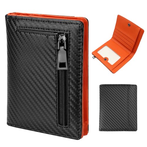 Schlanke, faltbare Geldbörse für Herren mit Münzfach mit Reißverschluss, RFID-blockierende Ledertasche, schwarz, kompakte, minimalistische Vordertasche, Brieftaschen für Herren mit Ausweisfenster und Schlanke, faltbare Geldbörse für Herren mit Münzfach mit Reißverschluss, RFID-blockierende Ledertasche, schwarz, kompakte, minimalistische Vordertasche, Brieftaschen für Herren mit Ausweisfenster und von Simaixing