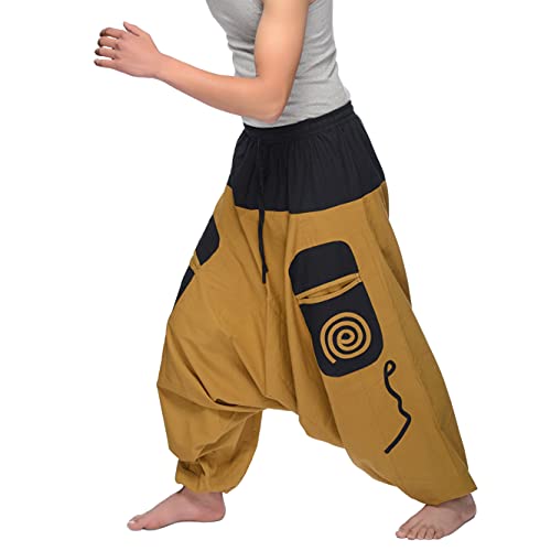 Simandra Haremshose I Braun (L-XL) I Fair gehandelte Unisex Aladinhose mit Stickereien I Bequeme und vielseitig einsetzbare Pumphose I Baggy Hose I Handgemacht in Nepal von Simandra