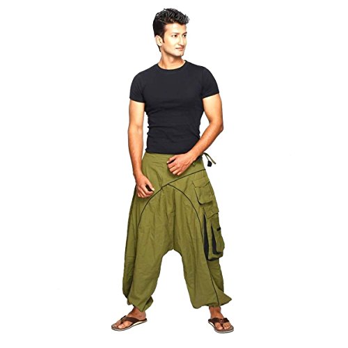 Simandra Haremshose Pumphose Aladinhose Pluderhose Yoga Goa Sarouel Baggy Aladin Freizeithose Shanti Herren (Grün, S/M) von Simandra