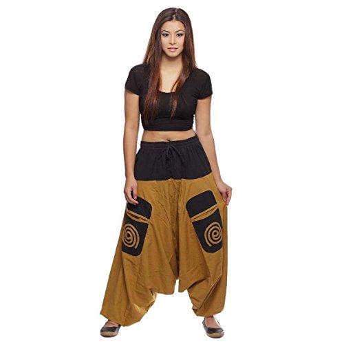 Simandra Haremshose Pumphose Aladinhose Pluderhose Yoga Goa Sarouel Baggy Aladin Freizeithose Damen (Braun, S/M) von Simandra