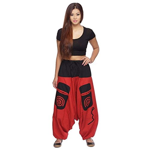 Simandra Haremshose Pumphose Aladinhose Pluderhose Yoga Goa Sarouel Baggy Aladin Freizeithose Damen (Rot, L/XL) von Simandra