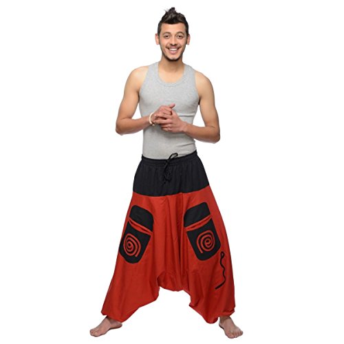 Simandra Haremshose Pumphose Aladinhose Pluderhose Yoga Goa Sarouel Baggy Aladin Freizeithose Herren (Rot, L/XL) von Simandra