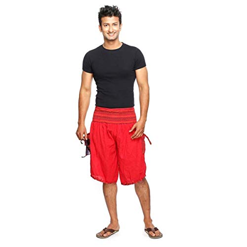 Haremshose Shorts Bermuda Jogginghose Sweathose Freizeithose Trainingshose gesmokt Varkala Herren (Rot, Einheitsgröße) von Simandra