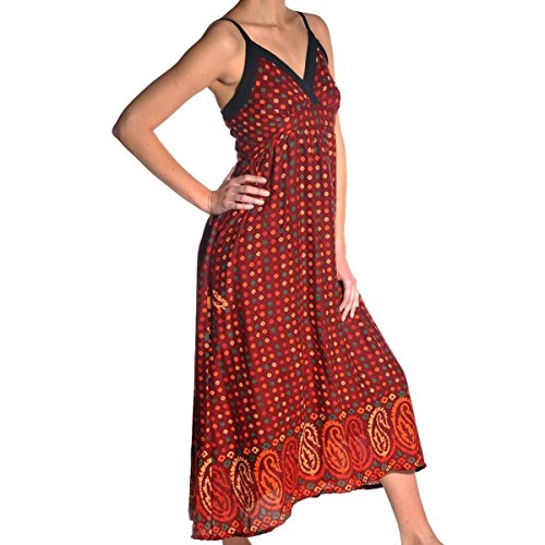 Kleid Trägerkleid Maxikleid Abendkleid Sommerkleid Strandkleid Kleider Ärmellos Ethno Goa Amanita (Braun, S/M) von Simandra