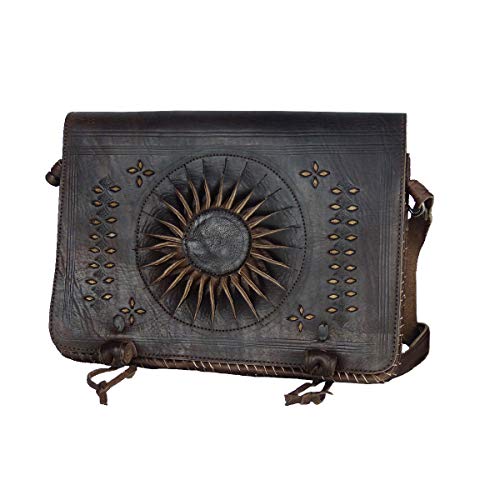 Simandra Leder-Tasche „Dorah“ 22x28cm dunkelbraun • marokkanische Umhängetasche mit Ledernäherei • 100% Handarbeit • verstellbarer Schultergurt Aktentasche Bürotasche Abendtasche von Simandra