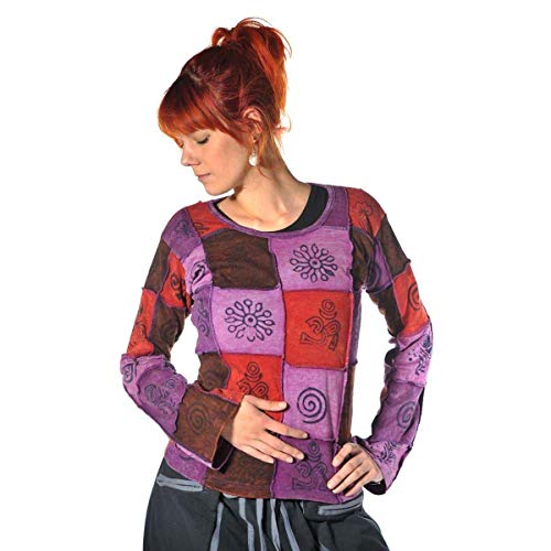 Patchwork Shirt Pullover Oberteil Sweatshirt Zip Hoodie Freizeitshirt Hippie Goa PSY Sweater Asha (Lila, XL) von Simandra