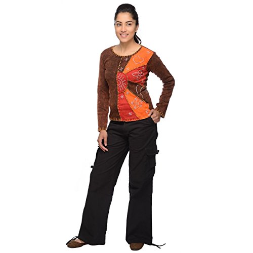 Patchwork Shirt Pullover Oberteil Sweatshirt Zip Hoodie Freizeitshirt Hippie Goa PSY Sweater Devi (Braun, M) von Simandra