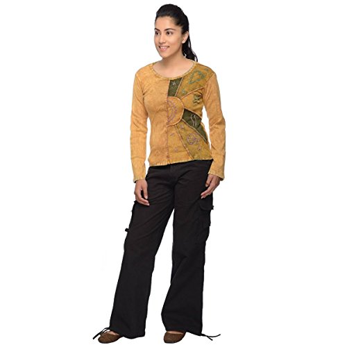 Patchwork Shirt Pullover Oberteil Sweatshirt Zip Hoodie Freizeitshirt Hippie Goa PSY Sweater Devi (Curry, XL) von Simandra