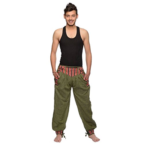 Simandra Haremshose Freizeithose Fischerhose Fitness Hippie Goa Schlupfhose PSY Ethno Sport Thamel Herren (Grün, L/XL) von Simandra