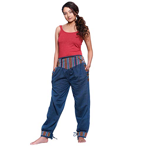 Simandra Haremshose Freizeithose Fischerhose Fitness Hippie Goa Schlupfhose Psy Ethno Sport Thamel Damen (Blau, L/XL) von Simandra