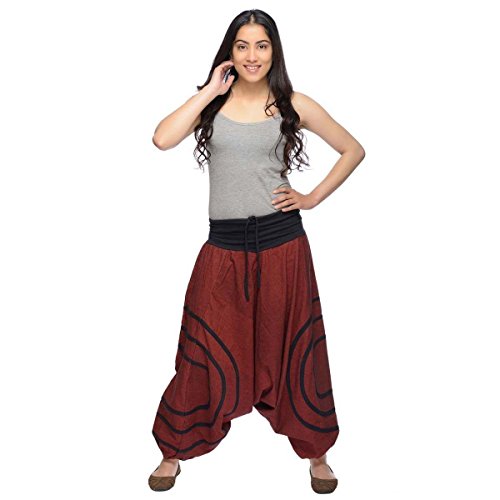 Simandra Haremshose Pumphose Aladinhose Pluderhose Yoga Goa Sarouel Baggy Aladin Freizeithose Cercles Damen (Rot-schwarz, S/M) von Simandra