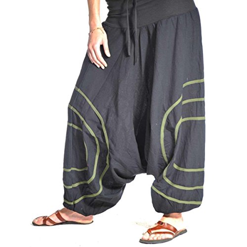 Simandra Haremshose Pumphose Aladinhose Pluderhose Yoga Goa Sarouel Baggy Aladin Freizeithose Cercles Herren (Grün, L/XL) von Simandra