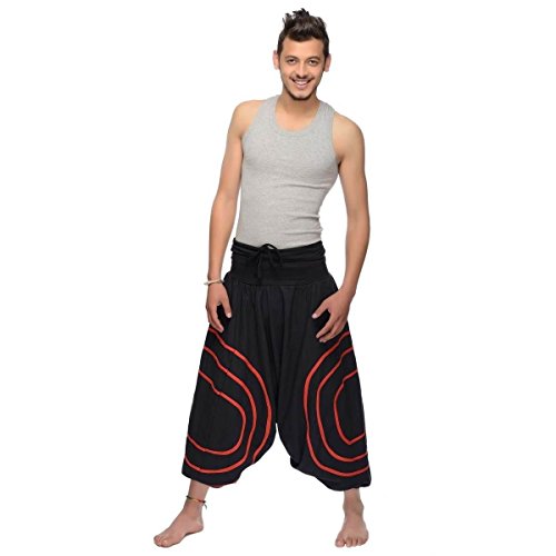 Simandra Haremshose Pumphose Aladinhose Pluderhose Yoga Goa Sarouel Baggy Aladin Freizeithose Cercles Herren (Rot, S/M) von Simandra