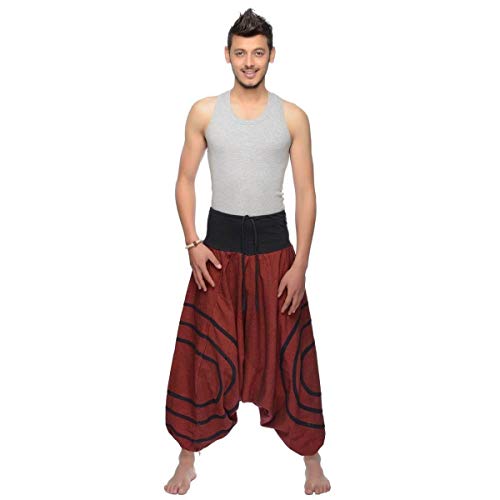 Simandra Haremshose Pumphose Aladinhose Pluderhose Yoga Goa Sarouel Baggy Aladin Freizeithose Cercles Herren (Rot-schwarz, S/M) von Simandra