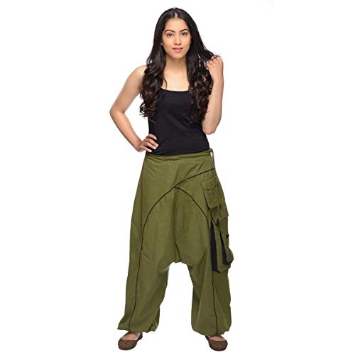 Simandra Haremshose Pumphose Aladinhose Pluderhose Yoga Goa Sarouel Baggy Aladin Freizeithose Shanti Damen (Grün, S/M) von Simandra