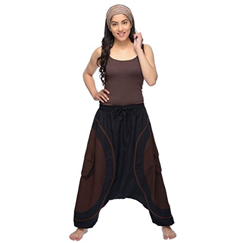 Simandra Haremshose Pumphose Aladinhose Pluderhose Yoga Goa Sarouel Baggy Aladin Freizeithose Soni Damen (Braun, L/XL) von Simandra