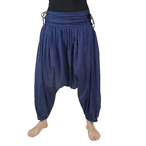 Simandra Haremshose Pumphose Aladinhose Pluderhose Yoga Goa Sarouel Baggy Freizeithose Schnürung Jaya Herren (Blau, L/XL) von Simandra