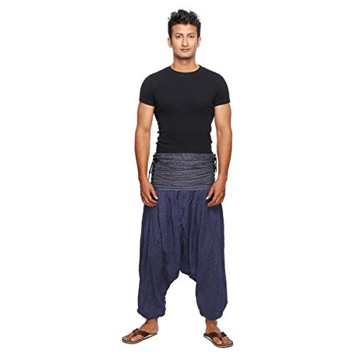 Simandra Haremshose Pumphose Aladinhose Pluderhose Yoga Goa Sarouel Baggy Freizeithose Schnürung Jaya Herren (Blau gestreift, L/XL) von Simandra