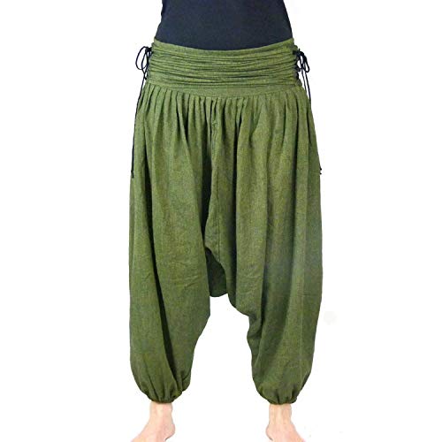 Simandra Haremshose Pumphose Aladinhose Pluderhose Yoga Goa Sarouel Baggy Freizeithose Schnürung Jaya Herren (Grün, L/XL) von Simandra