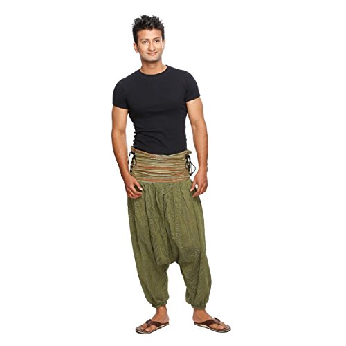 Simandra Haremshose Pumphose Aladinhose Pluderhose Yoga Goa Sarouel Baggy Freizeithose Schnürung Jaya Herren (Grün gestreift, L/XL) von Simandra