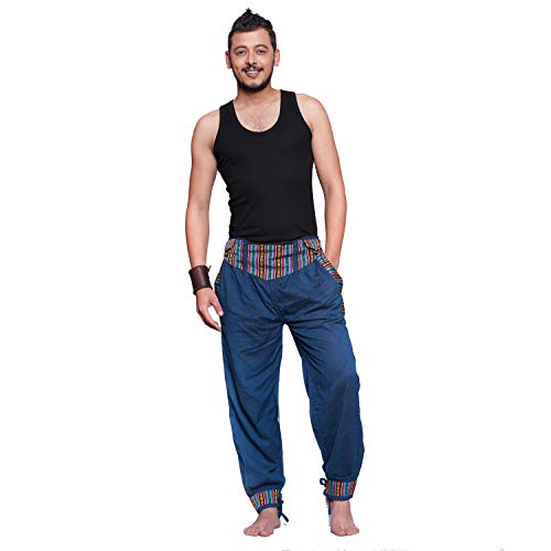Simandra Haremshose Thamel I Freizeithose mit breitem Bund I Fischerhose für Herren I 2 Taschen I Verschiedene Größen I (L-XL, Blau) von Simandra