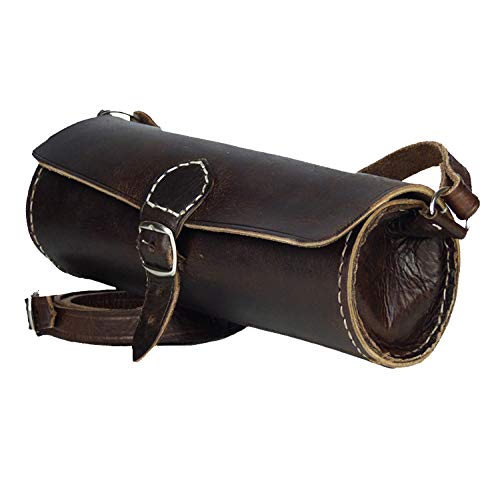 Simandra Leder-Tasche „Laffa“ rund 24x10cm dunkelbraun • marokkanische Umhängetasche • Handtasche 100% Handarbeit • verstellbarer Schultergurt • 2 Fächer Lederhandtasche Tragetasche von Simandra