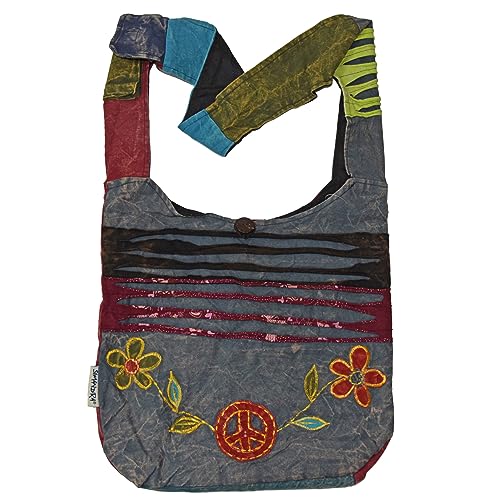 Simandra Patchwork Tasche Umhängetasche Handtasche Beuteltasche Tragetasche Schultertasche Shopper bestickt Farbe Peace-Flower von Simandra