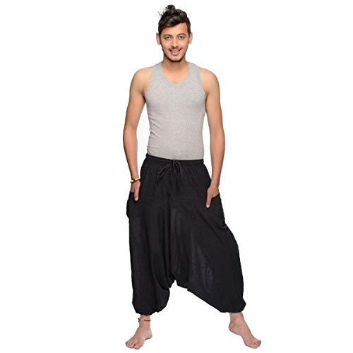 Simandra Singharaja Haremshose Pumphose Aladinhose Pluderhose Yoga Goa Freizeithose Herren Farbe Schwarz, Größe One Size von Simandra