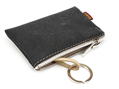 SIMARU Schlüsseletui Schlüsselmäppchen aus hochwertigem Korkstoff (wasserfest), Schlüsseltasche für Herren & Damen mit Reißverschluss, ideal für deinen Autoschlüssel (schwarz) von Simaru
