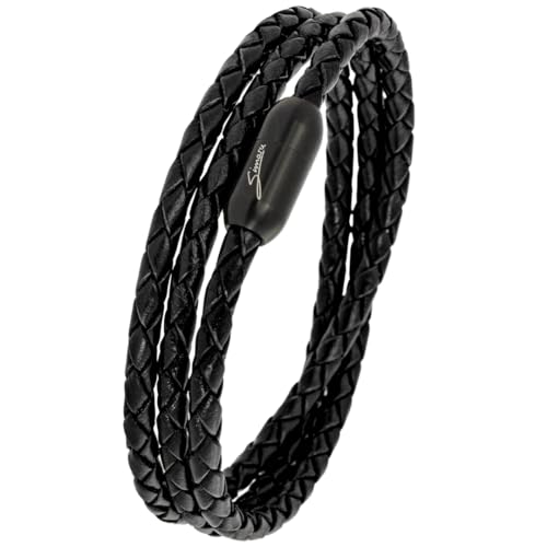 Lederarmband Herren Made in Germany, Wickelarmband aus Leder mit Edelstahl-Magnetverschluss, Premium Armband (M-L, Schwarz) von Simaru