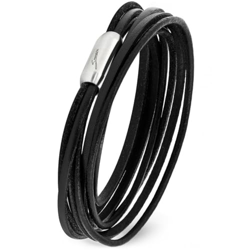 Simaru Designer Lederarmband – Wickelarmband für Herren & Damen aus pflanzlich gegerbtem Leder mit Edelstahl Magnet Verschluss – Made in Germany (schwarz (Größe M)) von Simaru