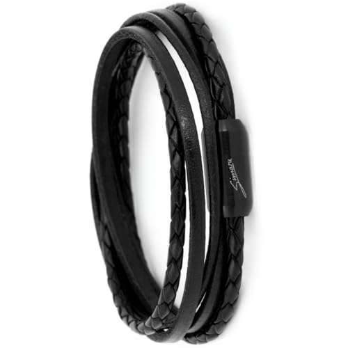 Simaru Echtleder- /Wickelarmband für Damen & Herren mit Magnetverschluss ((39cm - M), Schwarz) von Simaru