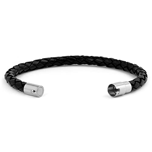 Simaru Handgeflochtene Echtlederarmband für Damen & Herren mit Magnetverschluss (19cm - S, Schwarz) von Simaru