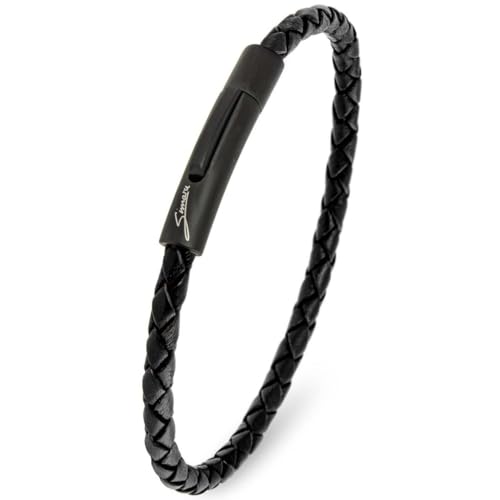 Simaru Lederarmband, 4mm geflochten für Frauen & Männer, Echtleder-Armband mit Edelstahl Hakenverschluss, Premium-Qualität Made in Germany ((20cm Lenght - M), Schwarz) von Simaru