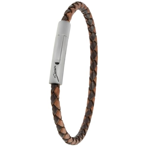 Simaru Lederarmband, 4mm geflochten für Frauen & Männer, Echtleder-Armband mit Edelstahl Hakenverschluss, Premium-Qualität Made in Germany ((20cm Lenght - M), Braun mix) von Simaru